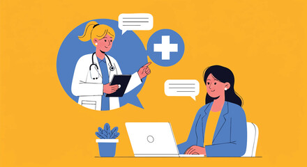 Online medical consultation featuring a woman interacting with a doctor through a digital screen creating a modern telemedicine approach providing convenient healthcare access
