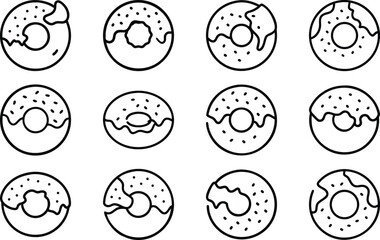 Minimalist Food & Drink Line Art Icon Set – Breakfast, Snacks, Coffee, Pastry, Pizza, Ramen, Wine, Asian Cuisine – Editable Black Outline Vector Bundle for Digital Use