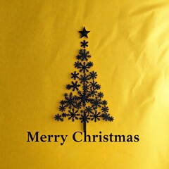Minimalist Christmas Tree Made of Black Snowflakes on Gold Background Modern Dark Festive Holiday Greeting Card_5