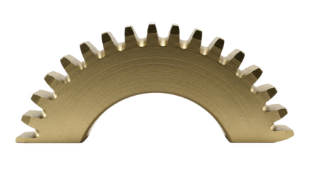 Half-circle brass gear segment with evenly spaced teeth—precision-machined for transferring rotational motion in mechanical or industrial systems