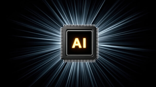 Ai chip in hand with data stream glow digital technology concept