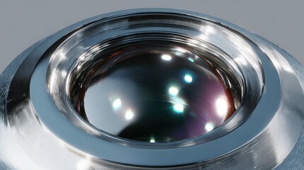 Close-up of a circular object with a metallic surface. the object appears to be made of metal and has a shiny, reflective surface.