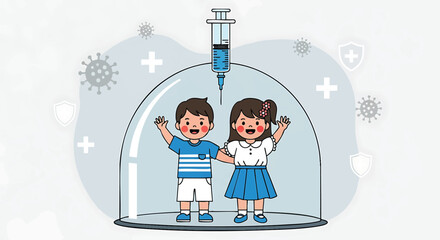 Vaccination Campaign for Children Protecting Kids from Viruses with Vaccine and Safe Environment Concept Illustrating the Importance of Child Immunization for a Healthy Future