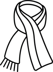 Black line art of a winter scarf with fringe clothing