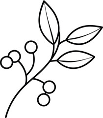 Mistletoe branch with leaves berries simple line art 2