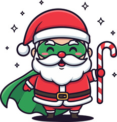 Adorable Chibi Santa with Green Cape and Candy Cane