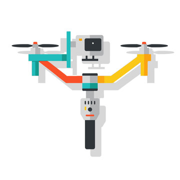 Colorful Flat Design Drone with Action Camera and 3-Axis Gimbal.