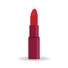 A sleek red lipstick vector illustration with a glossy finish and a stylish dark red casing.