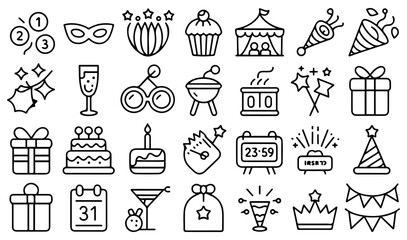 new year party elements icon set