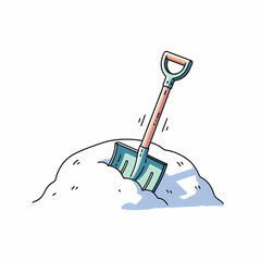 Shovel embedded in a snowbank on white background  