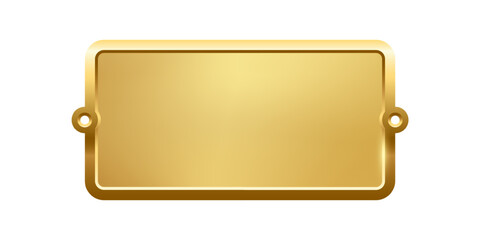 Fototapeta na wymiar Blank golden nameplate plaque with screw holes. Metallic rectangular label for engraving, signage, awards, door signs. Realistic vector illustration