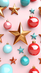 Groovy Retro Repeat, Christmas: Festive Christmas arrangement of star and ornament create groovy vintage vibe with joyful, bold and geometric style