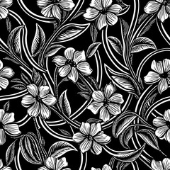 floral, pattern, flowers, leaves, decorative, design, artwork, intricate, details, nature, botanical, contemporary, art, monochrome, textile, wall, elegance, print, ornamental, classic, petals, stems,
