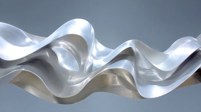 Close-up of a metallic object that appears to be a wave-like structure. the object is made up of multiple layers of curved lines that create a sense of movement and depth.