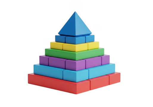 Colorful pyramid built of blocks isolated on transparent background