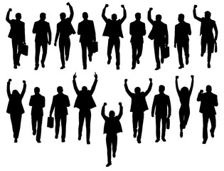 Business people silhouettes celebrating success vector illustration