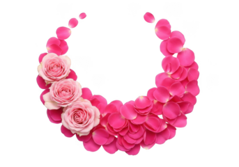Pink roses and petals semi circle arrangement isolated on transparent background