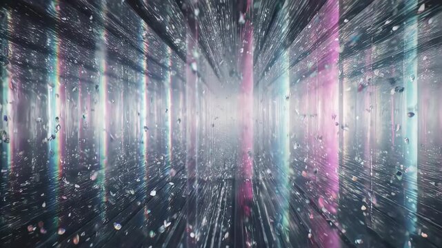 An abstract, dreamlike scene featuring refracted light and ethereal particles
