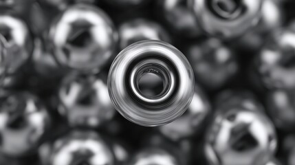 Close-up of a small, circular object in the center. the object appears to be made of metal and has a shiny, metallic finish.