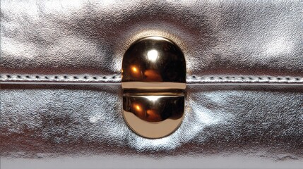 Close-up of a metallic surface with a round, shiny object in the center. the object appears to be made of a shiny, metallic material, possibly leather or a similar material.