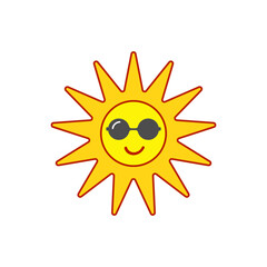 Cute Sun Logo Vector with Sunglasses Happy Summer Sunshine Cartoon Symbol in Bright Fun Simple Modern Design