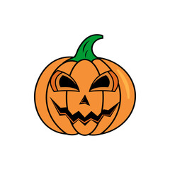 Funny Pumpkin Logo Vector Illustration with Cute Cartoon Halloween Character and Expressive Face for Seasonal Design