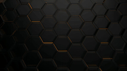 Abstract Black Hexagon Pattern Dark Background with Subtle Gold Highlights