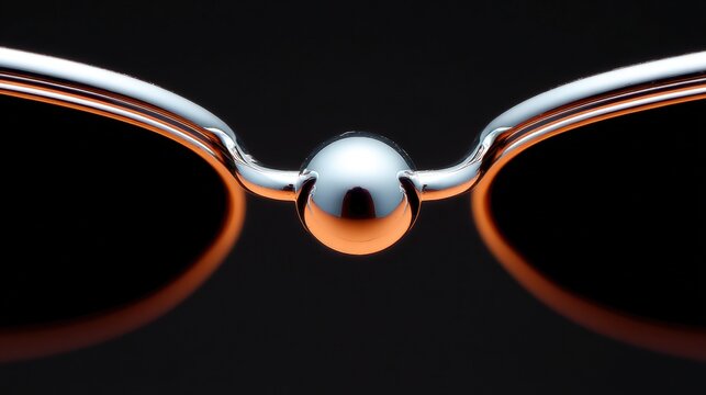 Close-up of a pair of sunglasses with a shiny silver frame. the frame is curved and has a smooth, shiny surface.