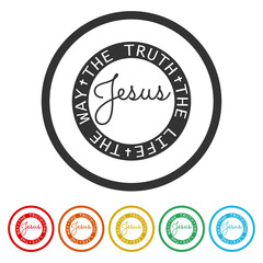 Fototapeta premium Jesus, The way, The Truth, The Life icon. Set icons in color circle buttons