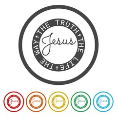 Fototapeta premium Jesus, The way, The Truth, The Life icon. Set icons in color circle buttons