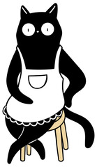 cartoon black cat wears an apron