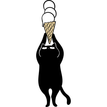 Cartoon Black cat with Ice Cream Cone Illustration