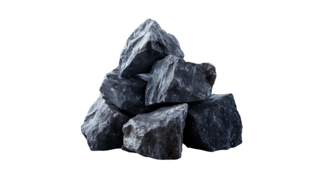 Pile of Dark Grey Rough Rocks Isolated on Black Background stone heap isolated on a transparent background