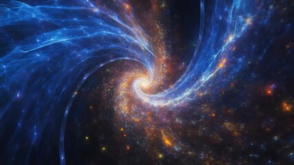 A mesmerizing journey through a swirling vortex of cosmic energy, a digital artwork of a blue and gold galaxy in deep space - Powered by Adobe