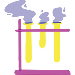 Illustration of three test tubes with purple smoke in a purple stand.