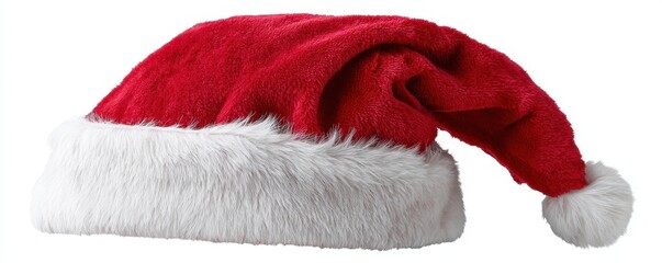 Festive red santa hat on white background for christmas celebrations and winter designs