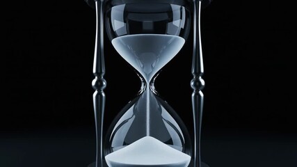Mesmerizing close-up of a meticulously crafted hourglass, where brilliant white sand steadily pours from one chamber to another, visually articulating the unceasing march of time