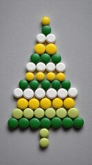Creative christmas tree design using colorful pills for festive decoration
