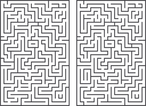 Maze puzzle vector set, black line labyrinth clipart, cognitive challenge icons, problem-solving game design elements