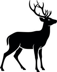 Fototapeta premium Black silhouette of a stag with large antlers deer 1