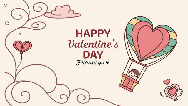 Valentine's day illustration featuring a heart shaped balloon and decorative floral elements design art