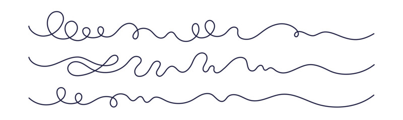 Wavy thread line Curvy set. Editable vector stroke