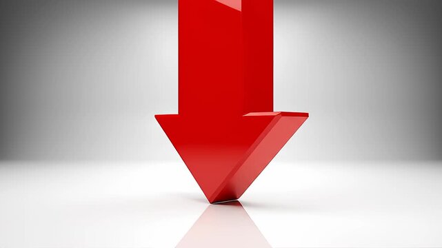 Red Arrow Descends on White Surface, Illustrating Financial Decrease