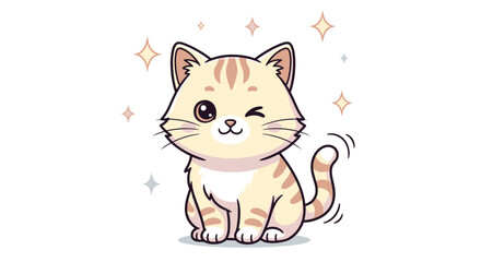 Obraz premium Adorable Cartoon Cat with a Playful Wink and Sparkling Aura.
