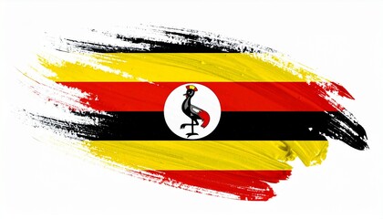 Painted Grunge Style Uganda Flag Art with Grey Crowned Crane