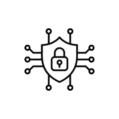 Digital security shield with padlock and circuitry