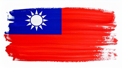 Painted Grunge Style Taiwan Flag Art with Blue and White Sun