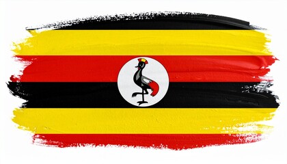 Painted Grunge Style Uganda Flag Art with Grey Crowned Crane