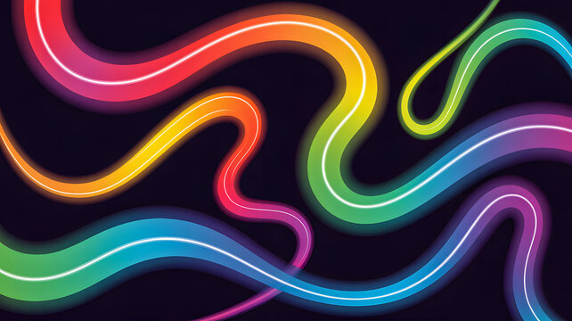 Colorful abstract neon waves on dark background