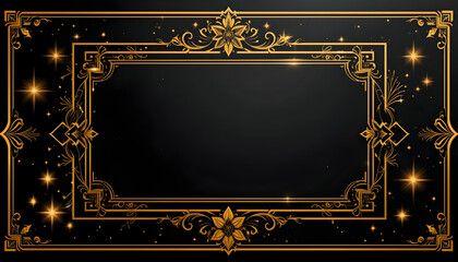 Ornate golden frame with floral elements and sparkling lights border decorative